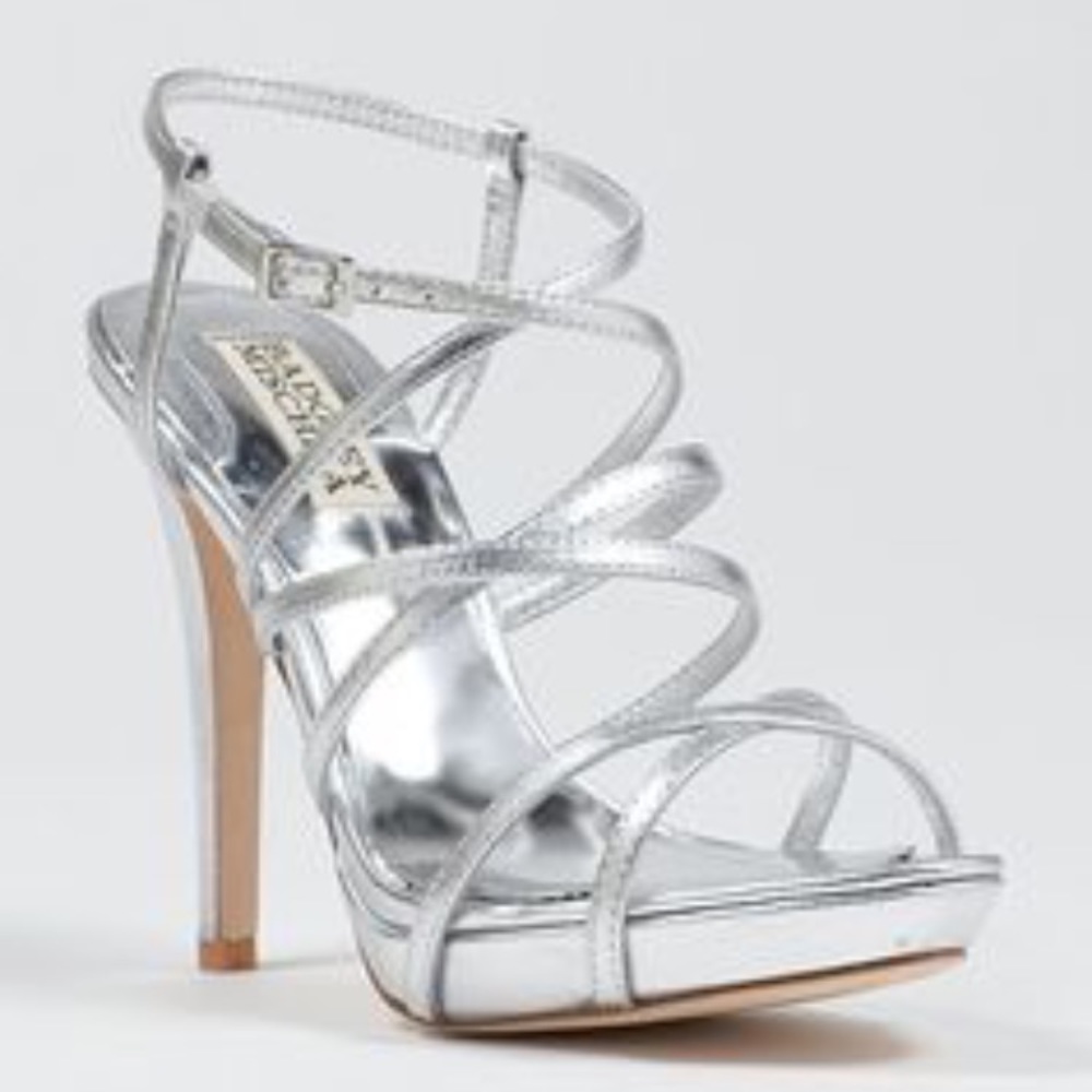 Silver Strappy Leather High Heels
